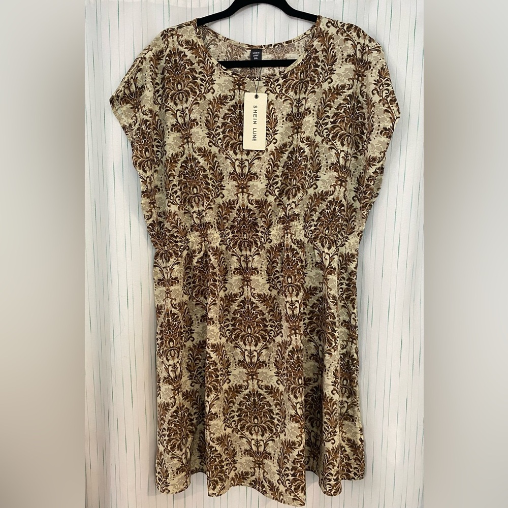 SHEIN Brown and Cream Floral Dress